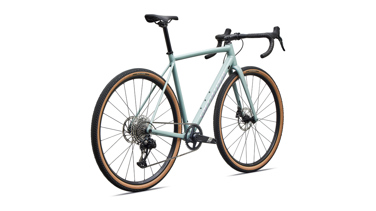 Crux DSW Comp rear triangle and drivetrain detail, Agave Grey