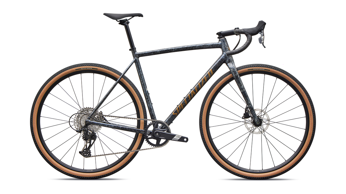Specialized Crux DSW Comp SRAM Apex XPLR gravel bike in Deep Marine Metallic / Burnt Gold Metallic, side profile