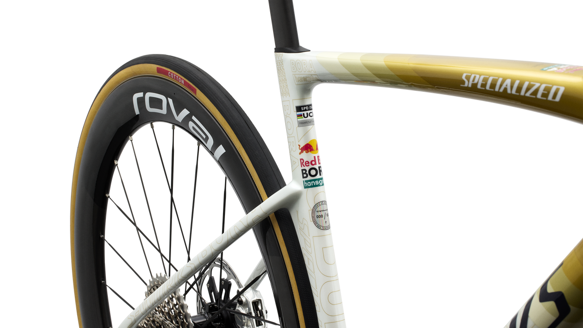 Specialized S-Works Tarmac SL9 LTD - Remco Evenepoel - Gloss Metallic White Silver / Gold Pearl / Deep Blue