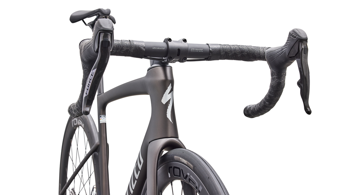Tarmac SL9 Speed Sniffer head tube detail, Warm Smoke Metallic
